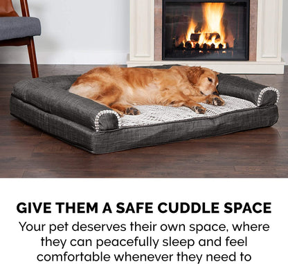 Orthopedic Dog Bed for Medium/Small Dogs W/ Removable Bolsters & Washable Cover, for Dogs up to 35 Lbs - Luxe Faux Fur & Performance Linen Sofa - Charcoal, Medium
